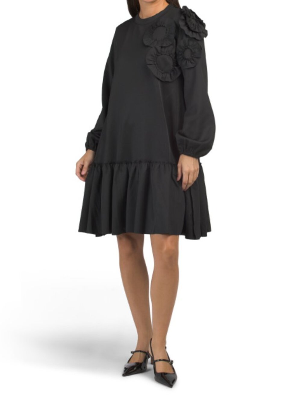 NANCY YANG Ruffle Flower Mini Dress